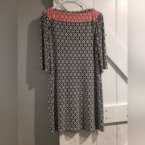 Donna Morgan Geometric Black and White Dress with Pink Accents